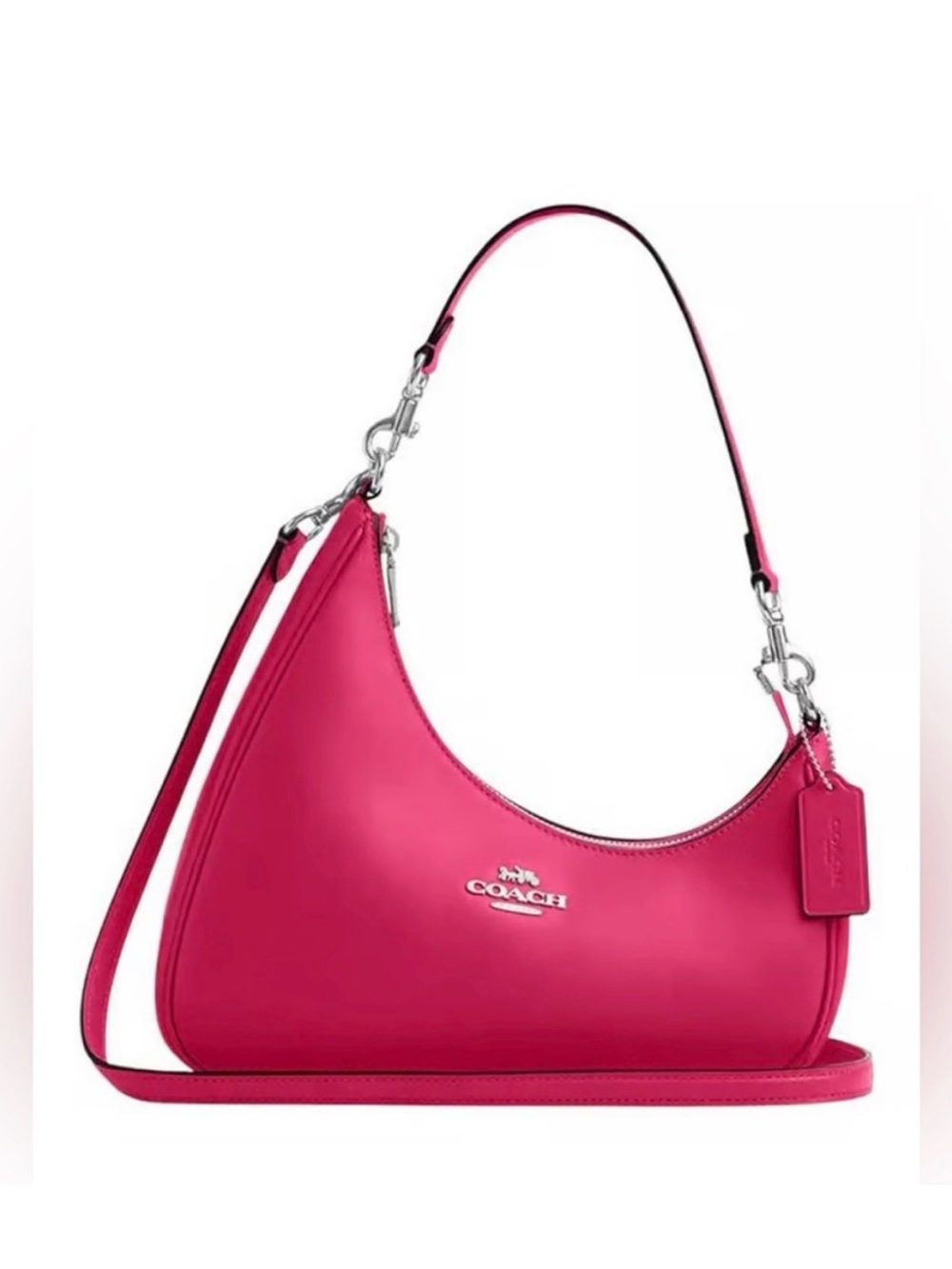 Coach Pink Leather Crescent Shoulder Bag with Silver Hardware